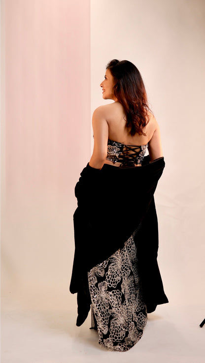 Black Corset With Skirt Drape Saree