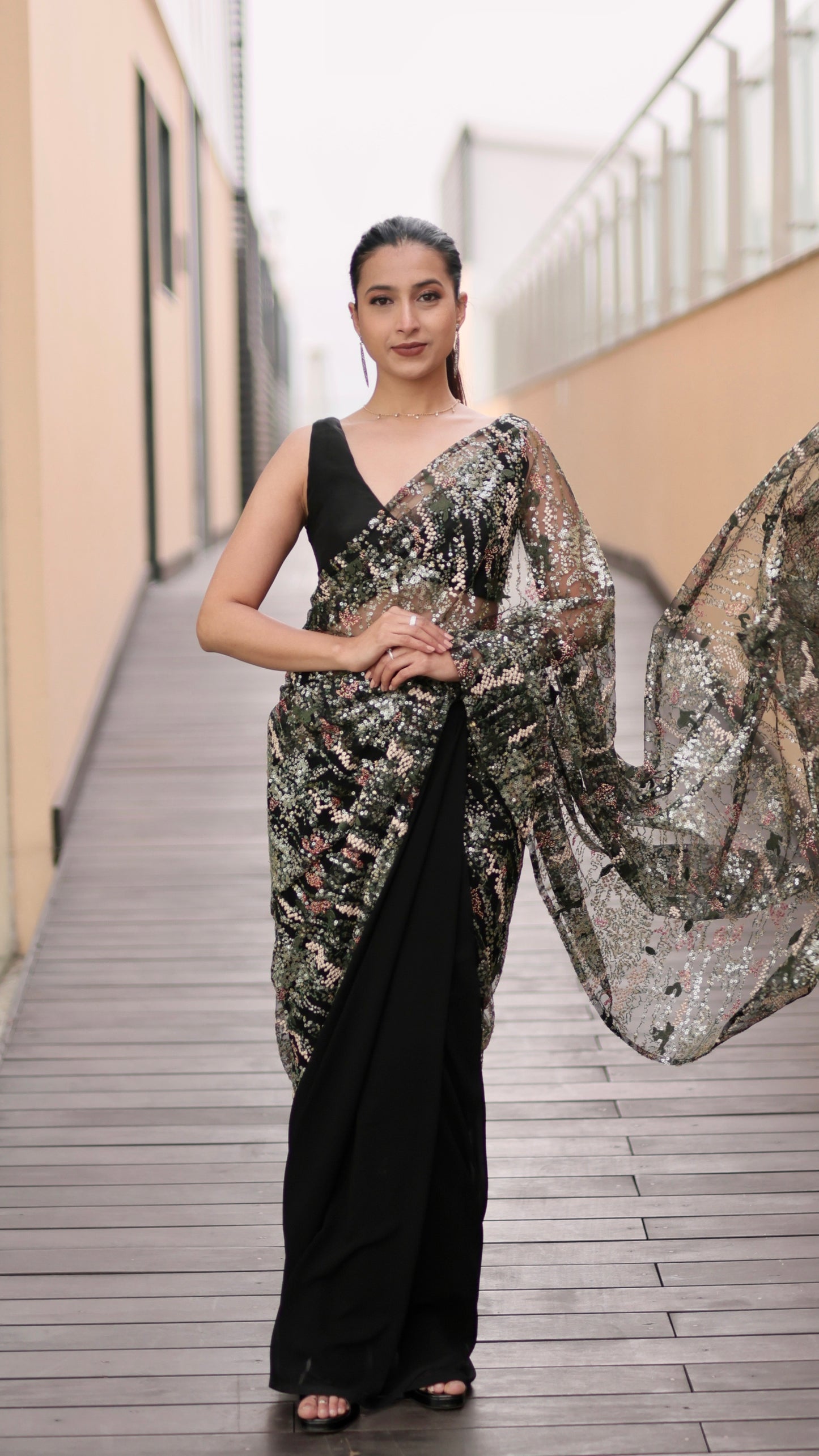 Embroidered Net Saree