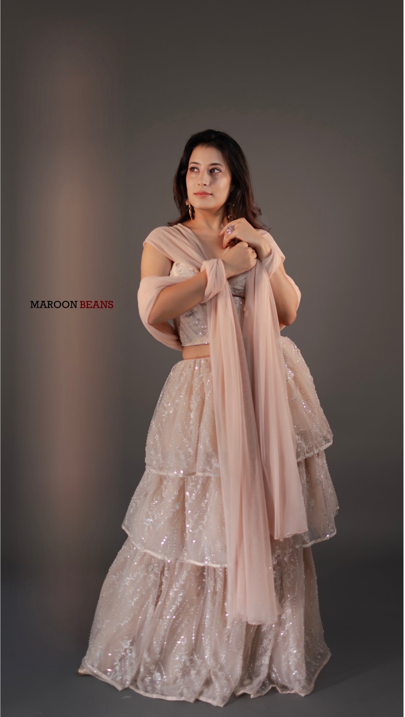 Blush Pink Tier Lehenga with Corset