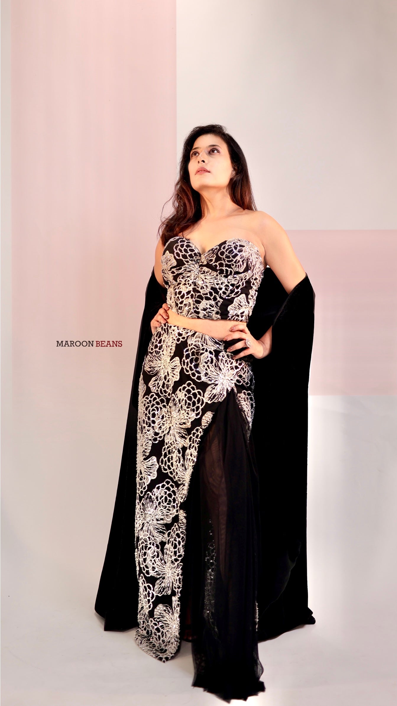 Black Corset With Skirt Drape Saree