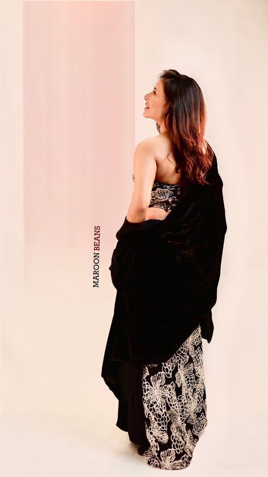 Black Corset With Skirt Drape Saree