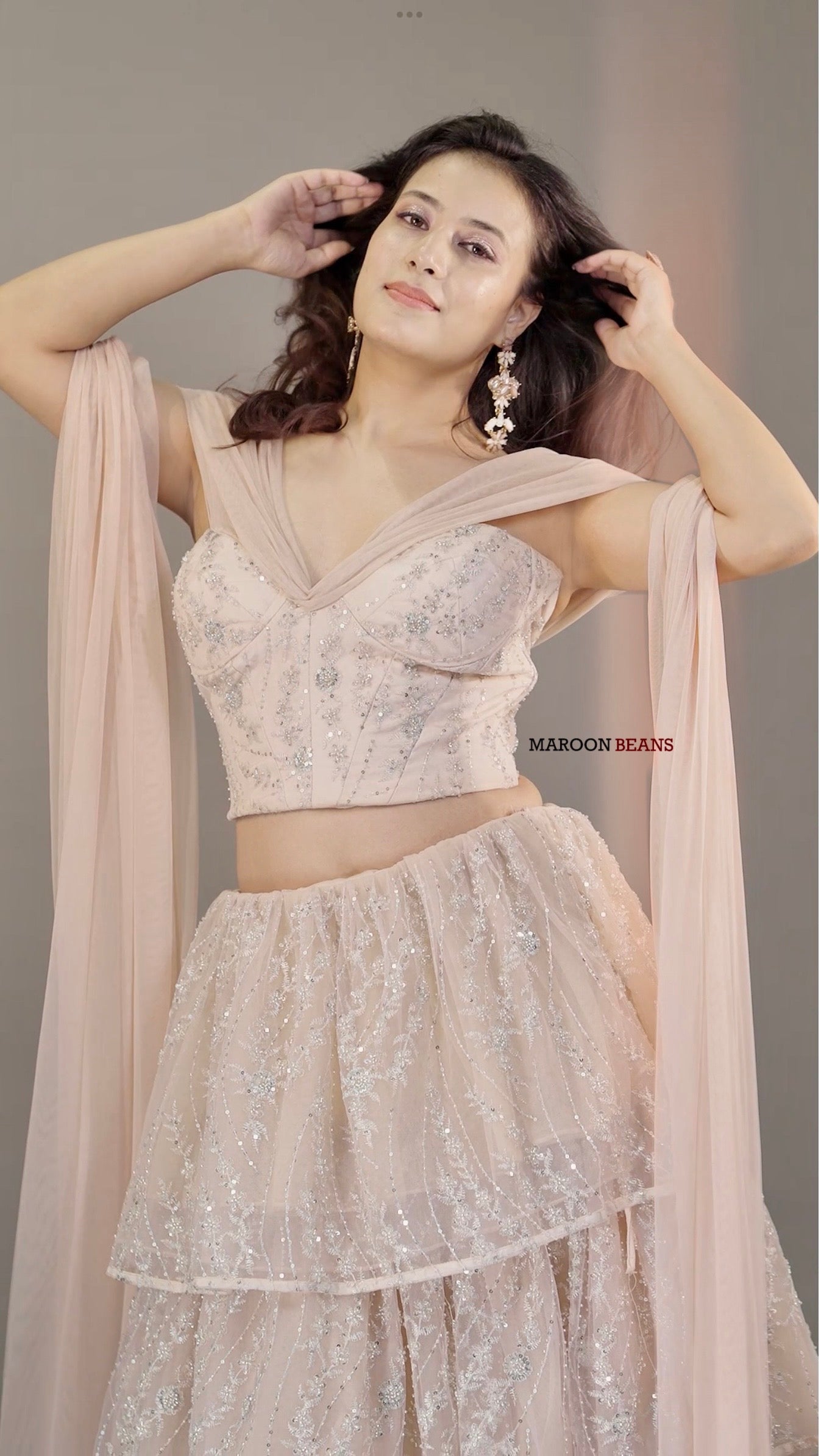 Blush Pink Tier Lehenga with Corset