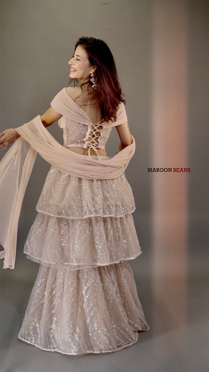 Blush Pink Tier Lehenga with Corset