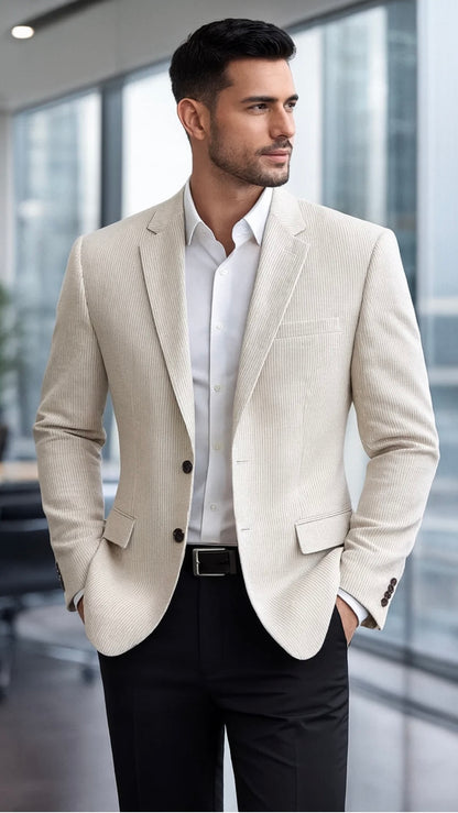 Men’s Linen Pin-Stripe Blazer with Wooden Buttons