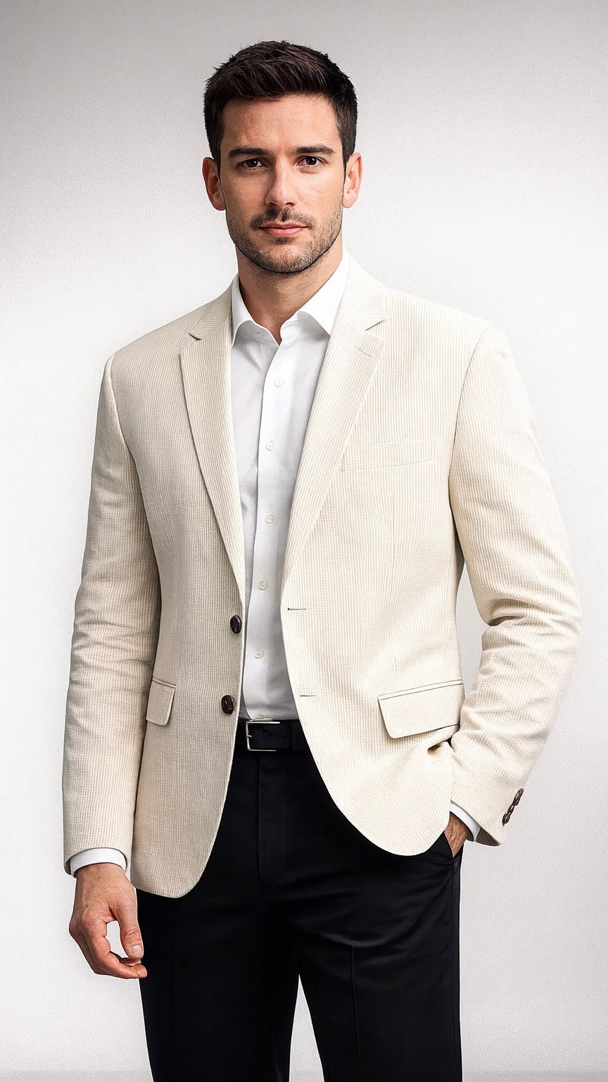 Men’s Linen Pin-Stripe Blazer with Wooden Buttons