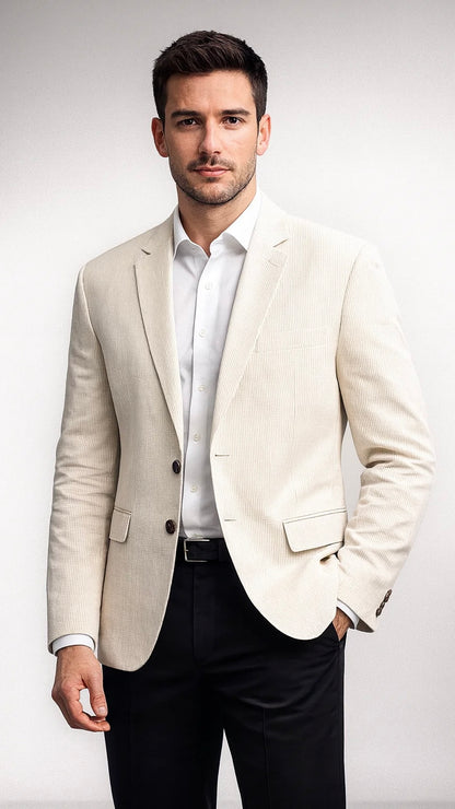 Men’s Linen Pin-Stripe Blazer with Wooden Buttons