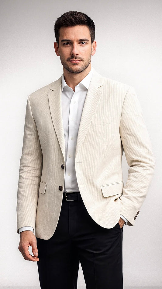 Men’s Linen Pin-Stripe Blazer with Wooden Buttons