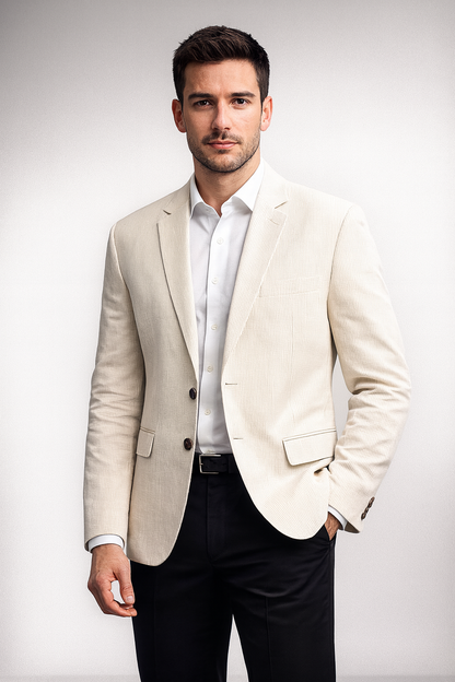 Men’s Linen Pin-Stripe Blazer with Wooden Buttons